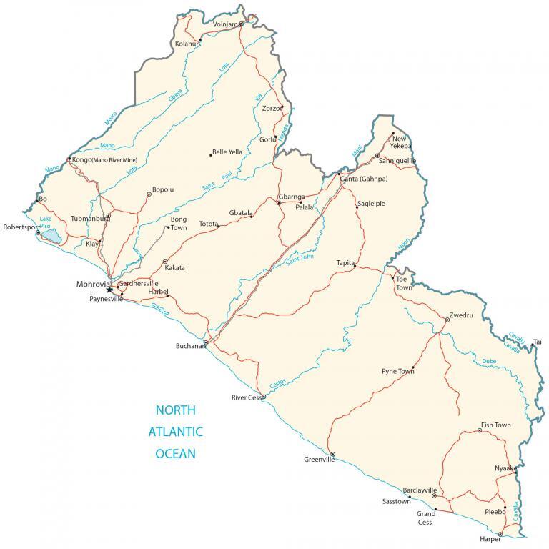 Map illustrating GCFF logistics coverage across regions of Liberia